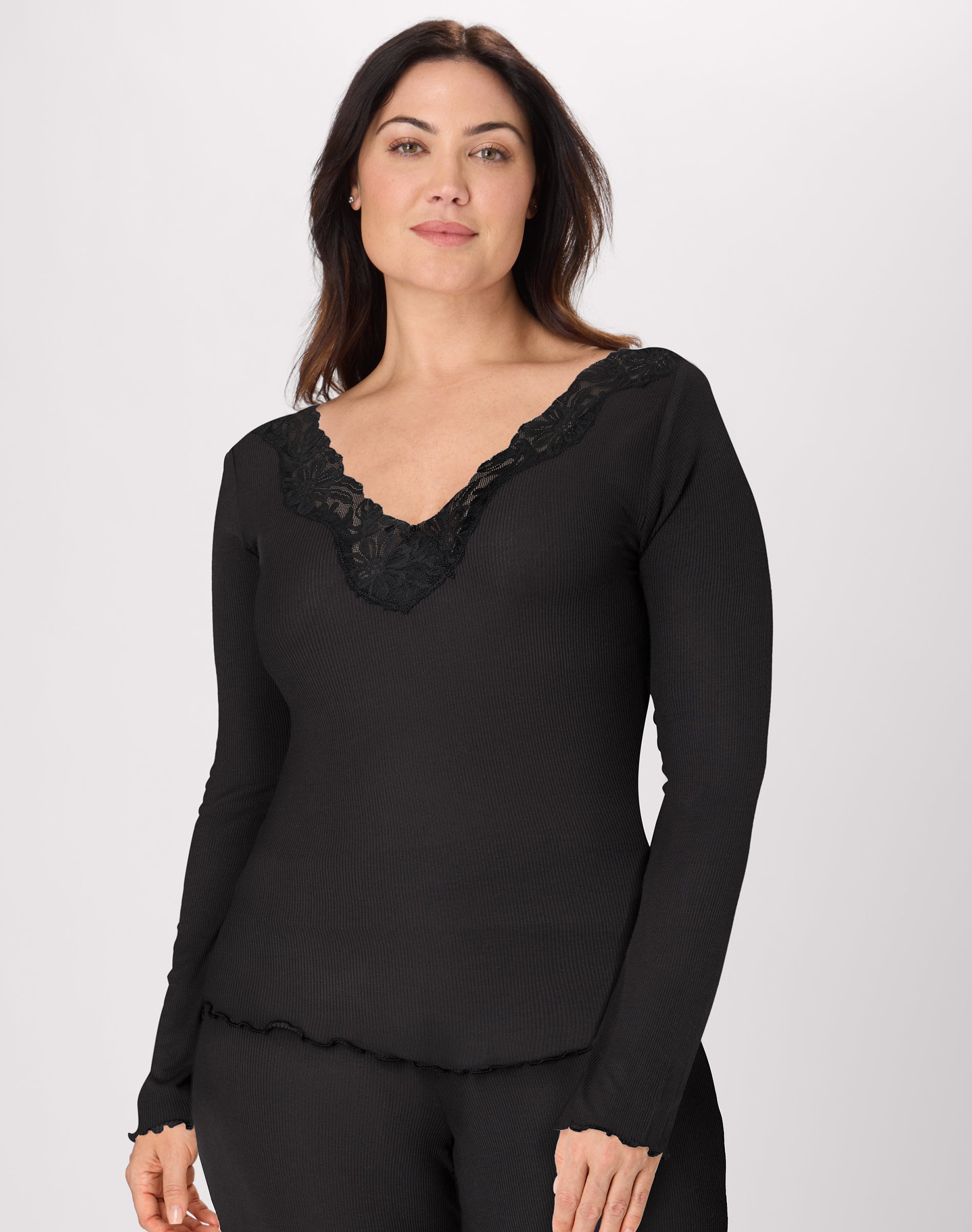 Bali Breathe Women's Pajama Set, Long-Sleeve T-Shirt & Pants, 29" Black/Black 2XL