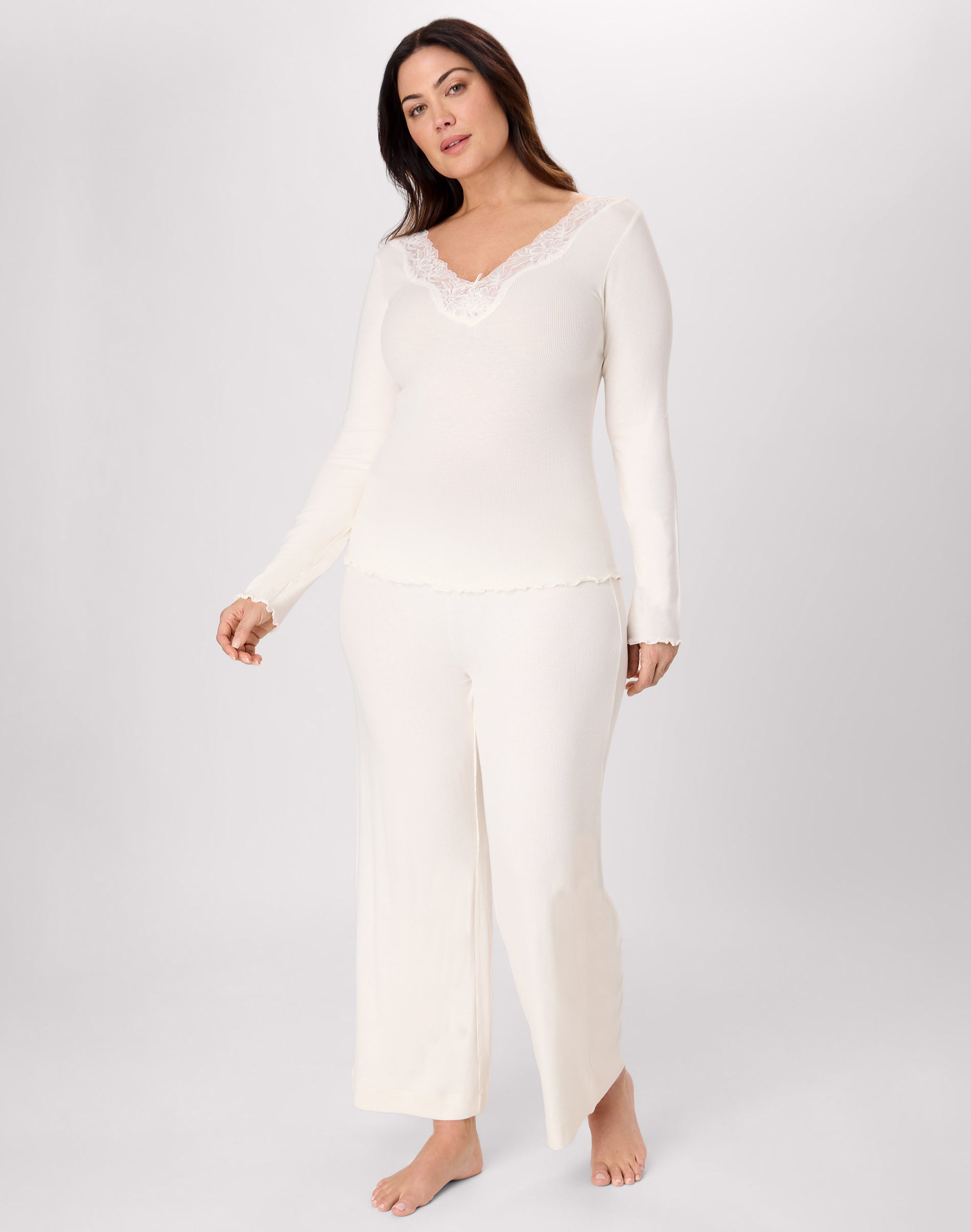 Bali Breathe Women's Pajama Set, Long-Sleeve T-Shirt & Pants, 29" Pearl/Pearl 2XL