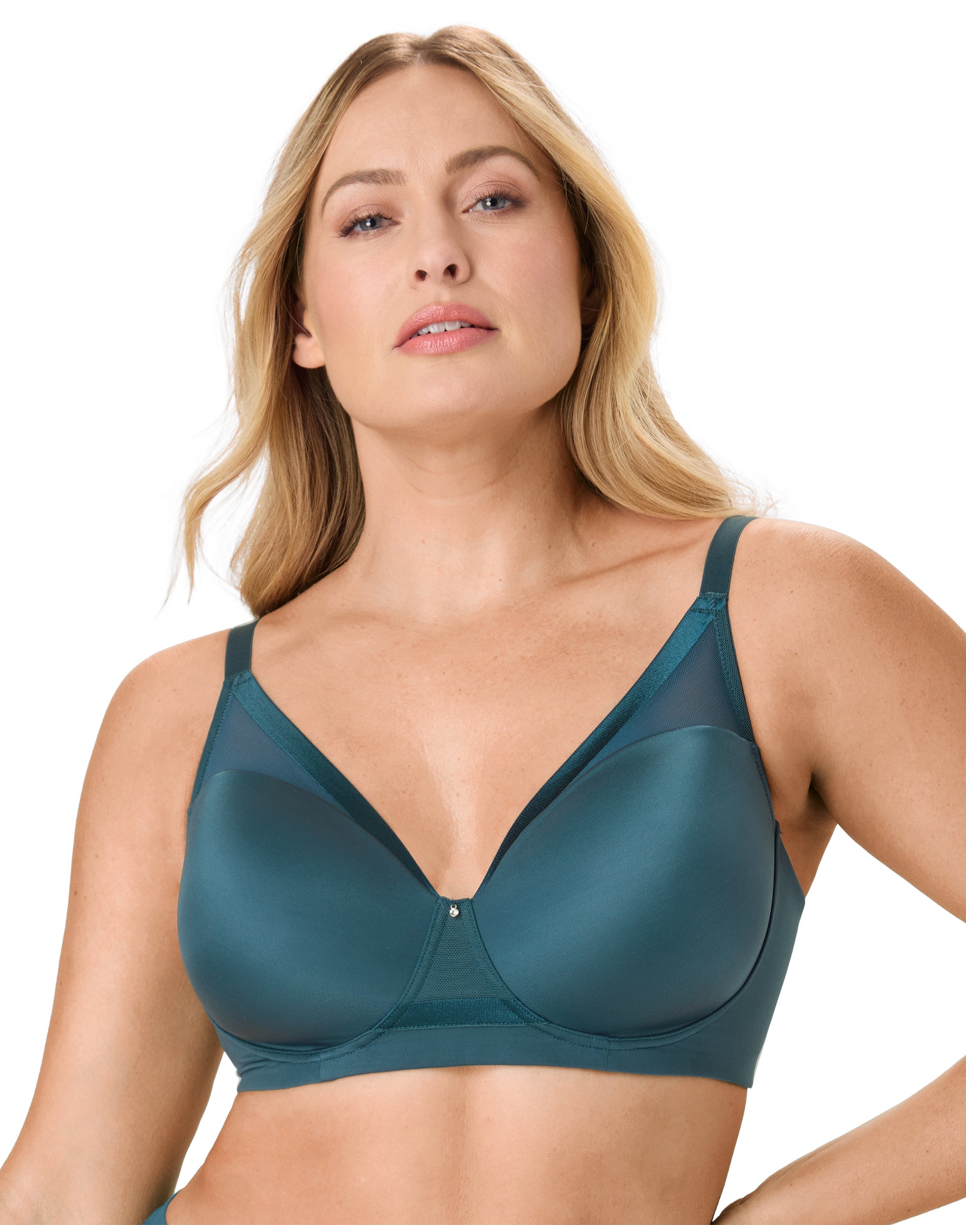Bali Flawless Fit Women's Wireless Bra with Foam, T-Shirt, Moisture Wicking Sophisticated Teal L
