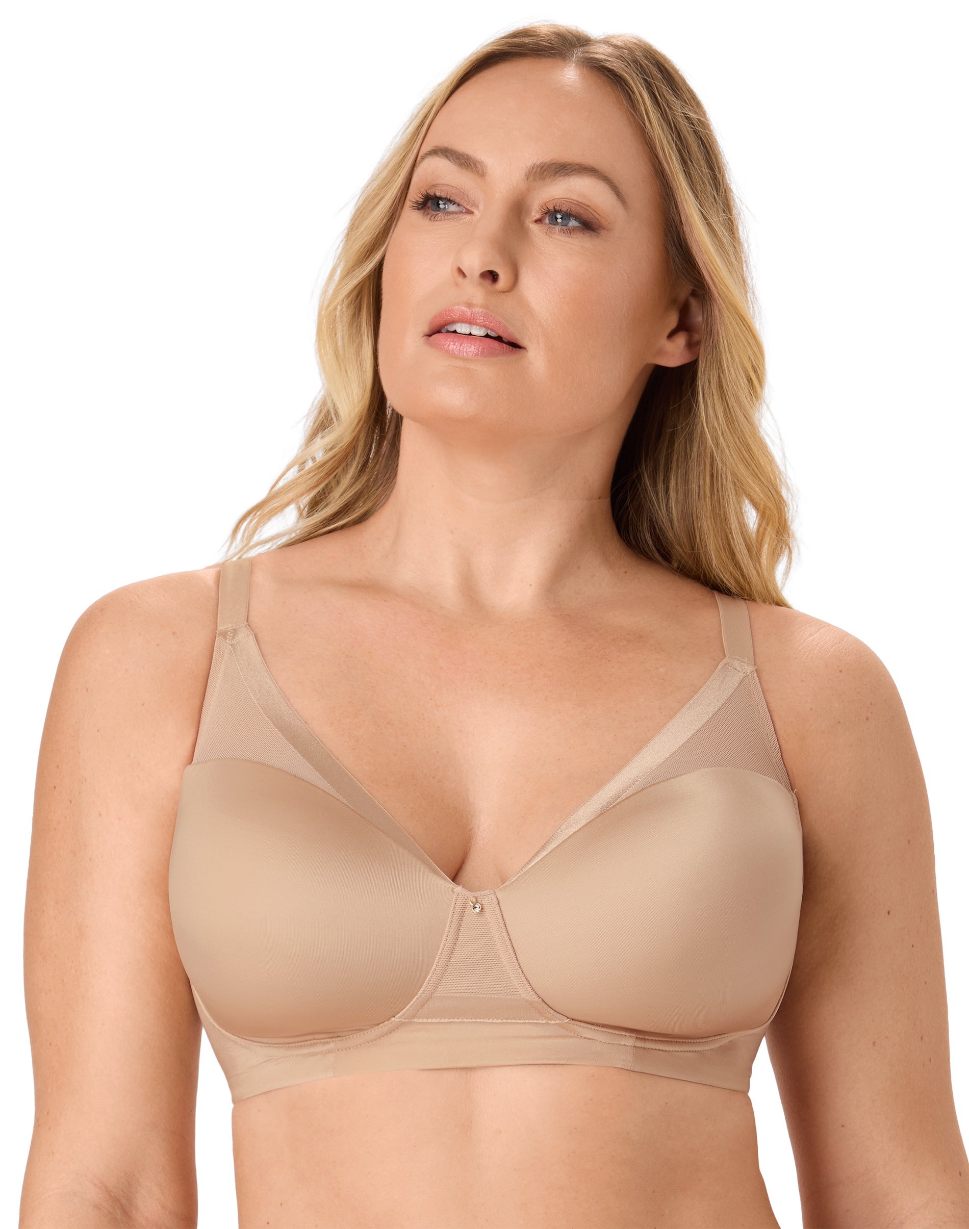 Bali Flawless Fit Women's Wireless Bra with Foam, T-Shirt, Moisture Wicking Almond 2XL