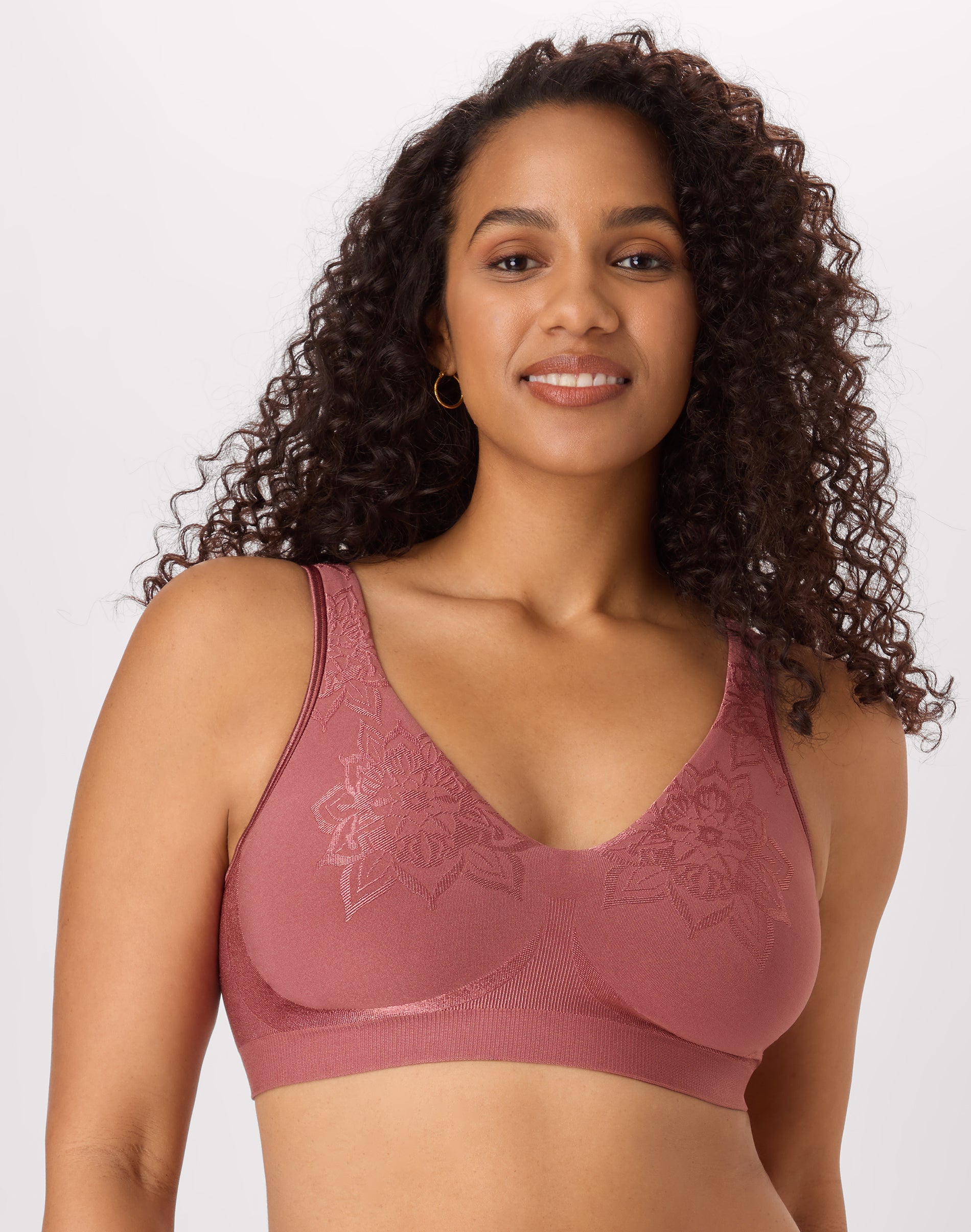 Bali Comfort Revolution ComfortFlex Fit Seamless 2-Ply Wireless Bra Mahogany Red Aztec 2XL