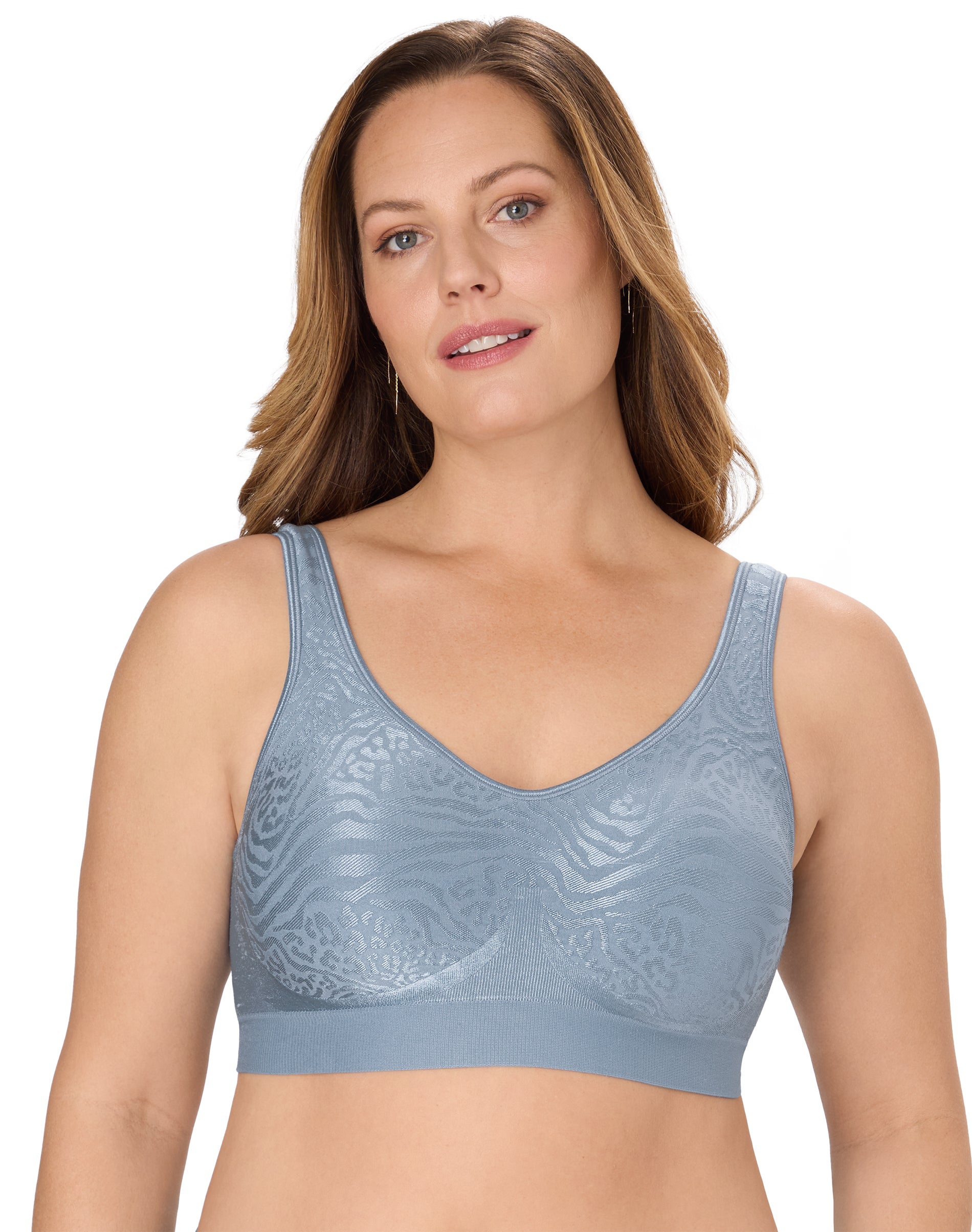 Bali Comfort Revolution ComfortFlex Fit Shaping Wireless Bra Silver Satin Mixed Animal M