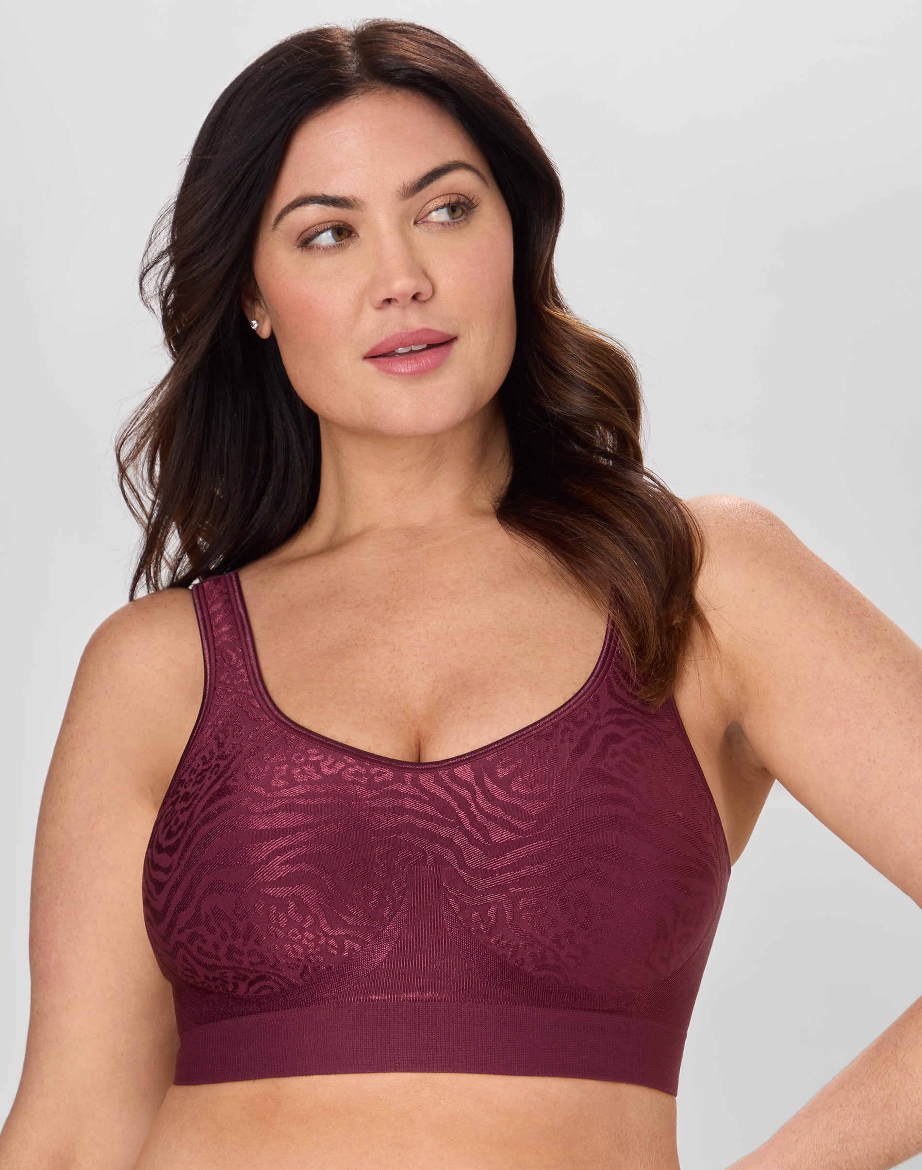 Bali Comfort Revolution ComfortFlex Fit Shaping Wireless Bra Cola Red Mixed Animal L