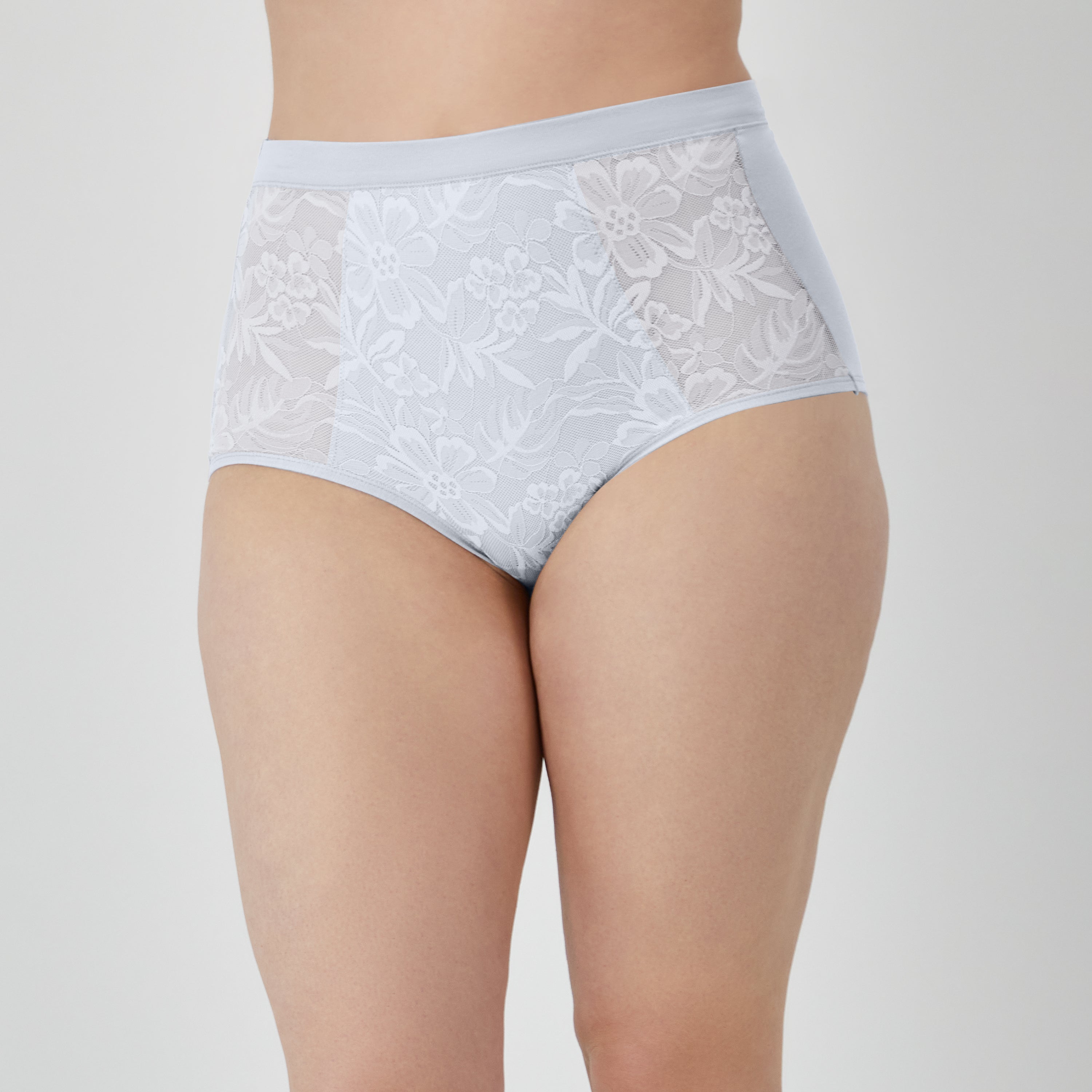 Bali Breathe Cotton Modal Lace High Rise Brief Salty Pepper Grey M Women's