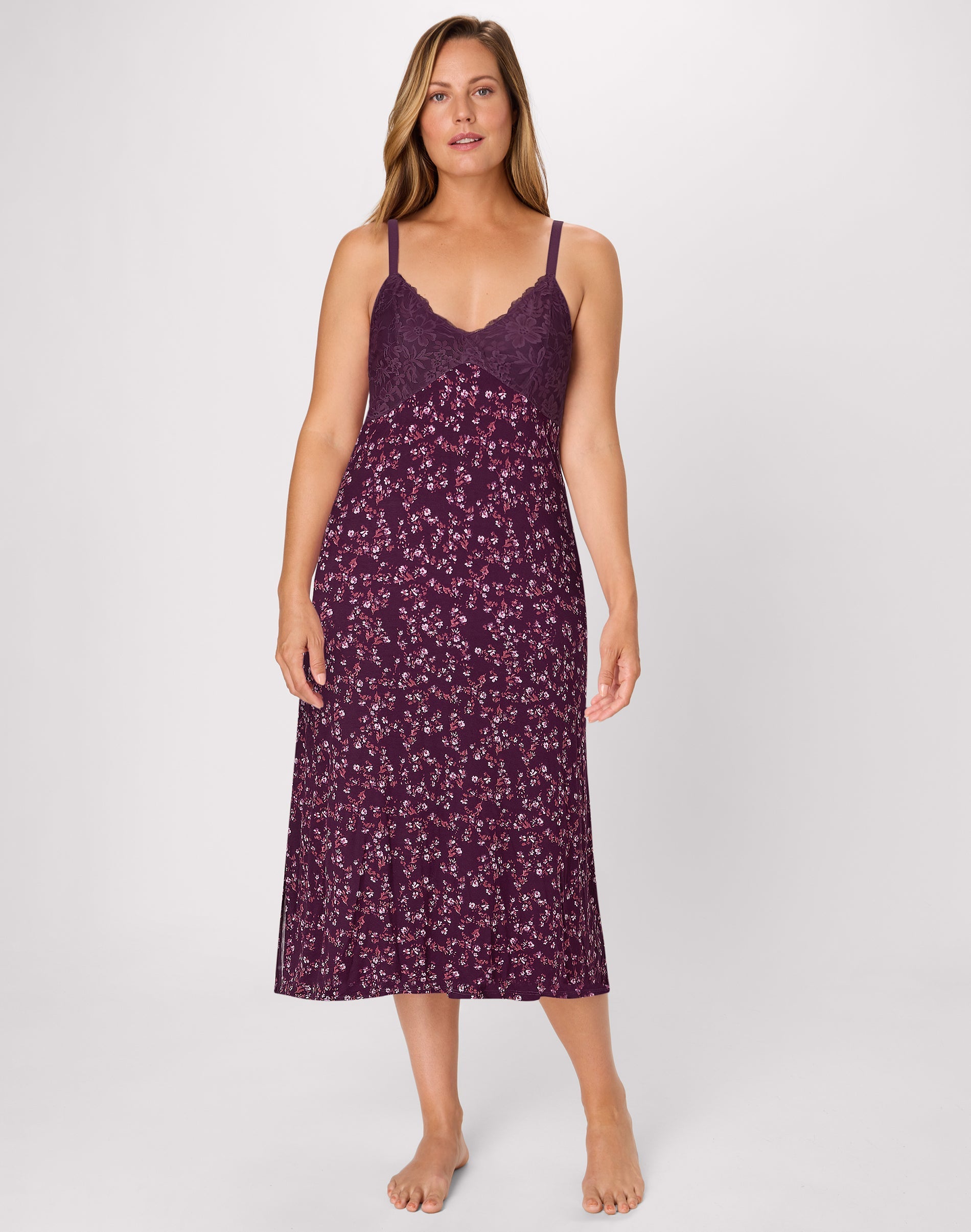 Bali Breathe Nightgown, Lace Trim Mini Sugarplum Floral Print XL Women's