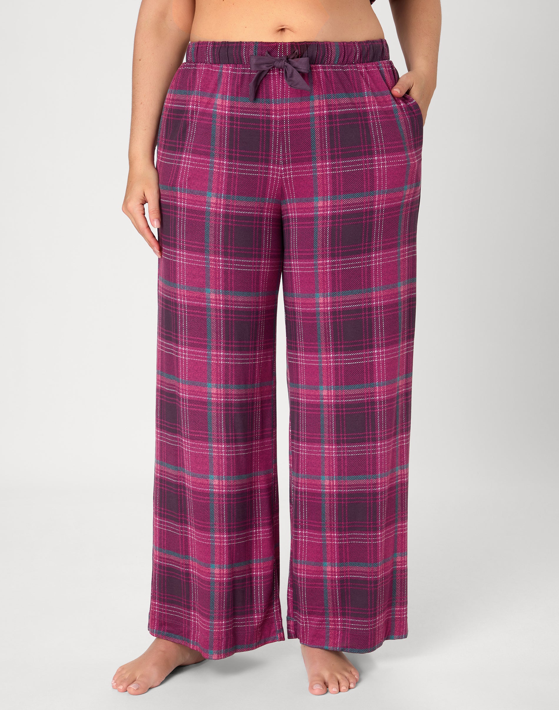 Bali Breathe Women's Wide-Leg Pajama Pants with Pockets Fireplace Plaid Print L