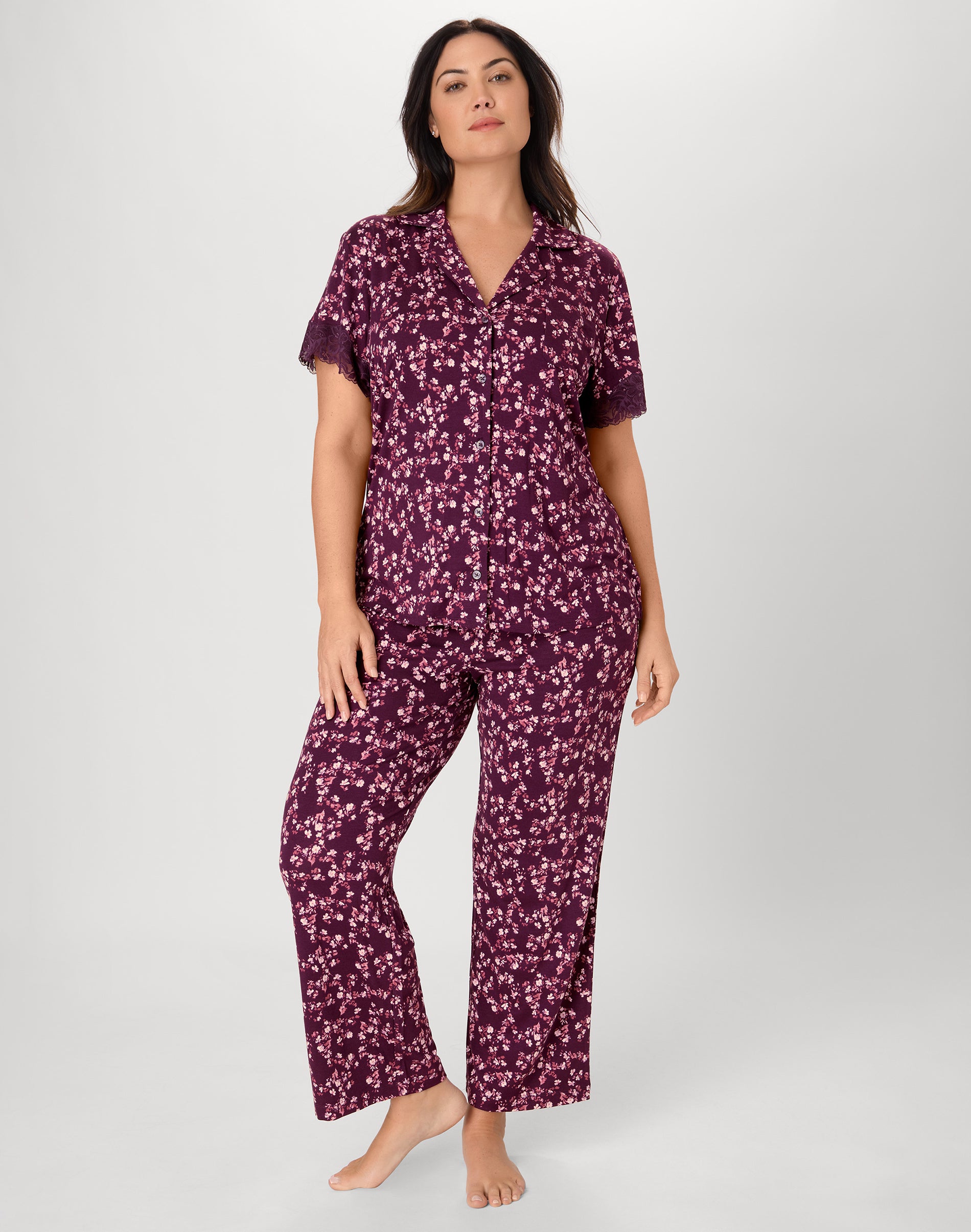 Bali Breathe Women's Pajama Set, Breathable Two-Piece Loungewear Mini Sugarplum Floral Print XL