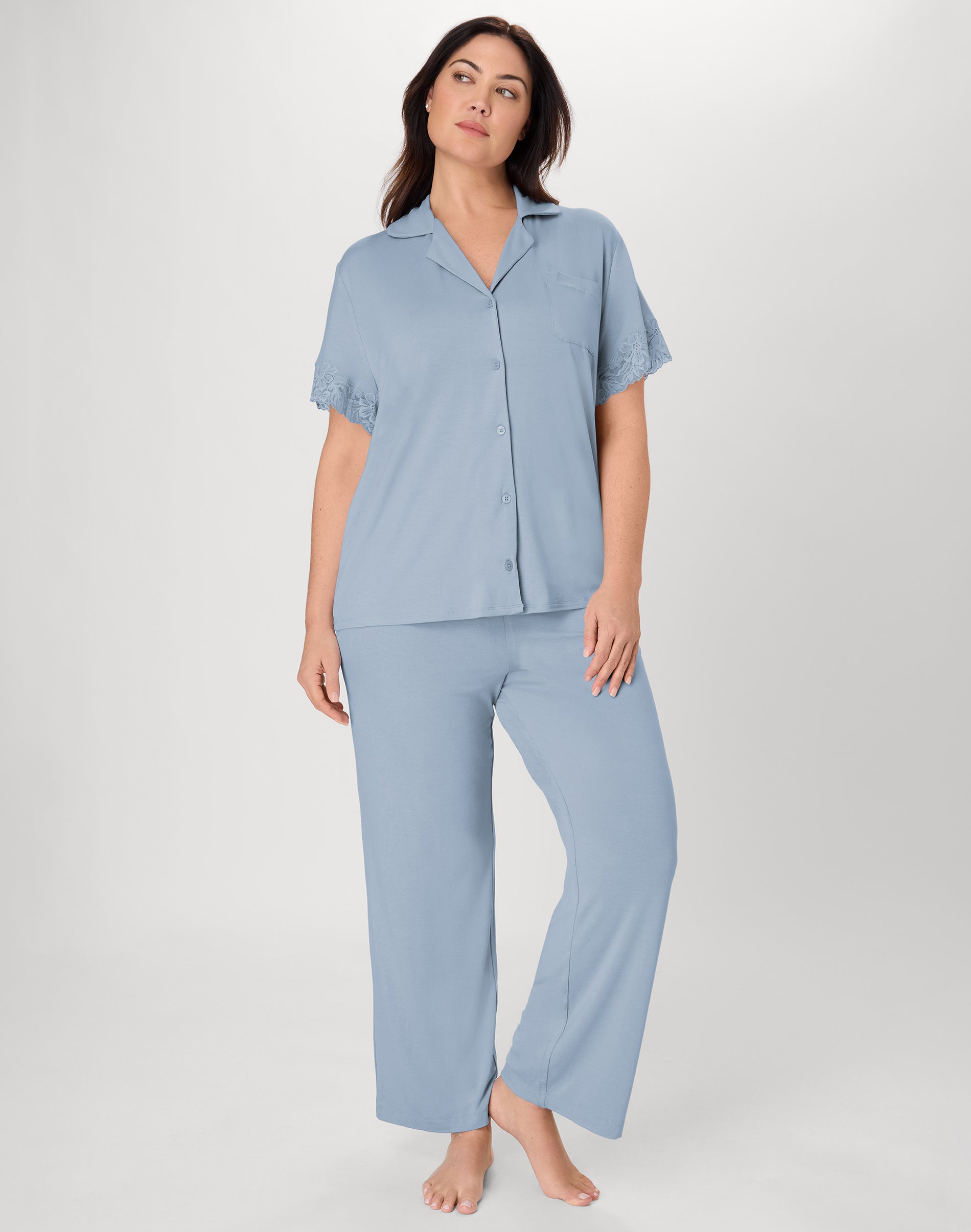 Bali Breathe Women's Pajama Set, Breathable Two-Piece Loungewear Silver Satin L