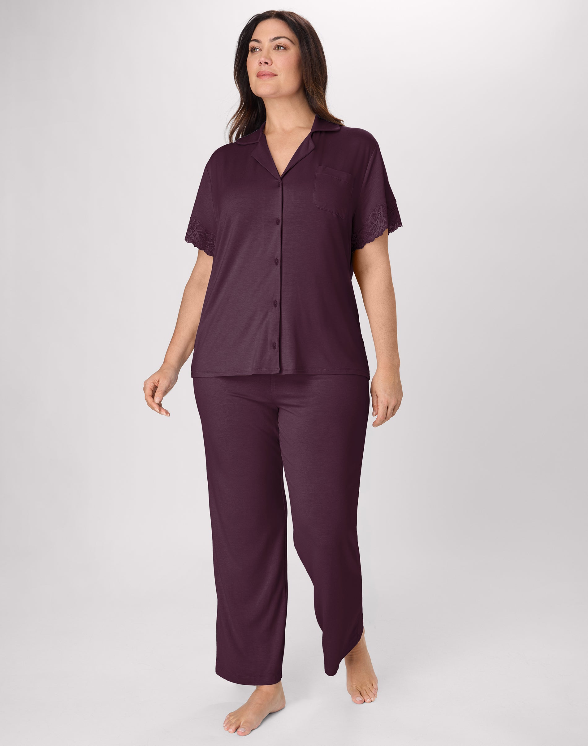 Bali Breathe Women's Pajama Set, Breathable Two-Piece Loungewear Blackberry Jam 2XL