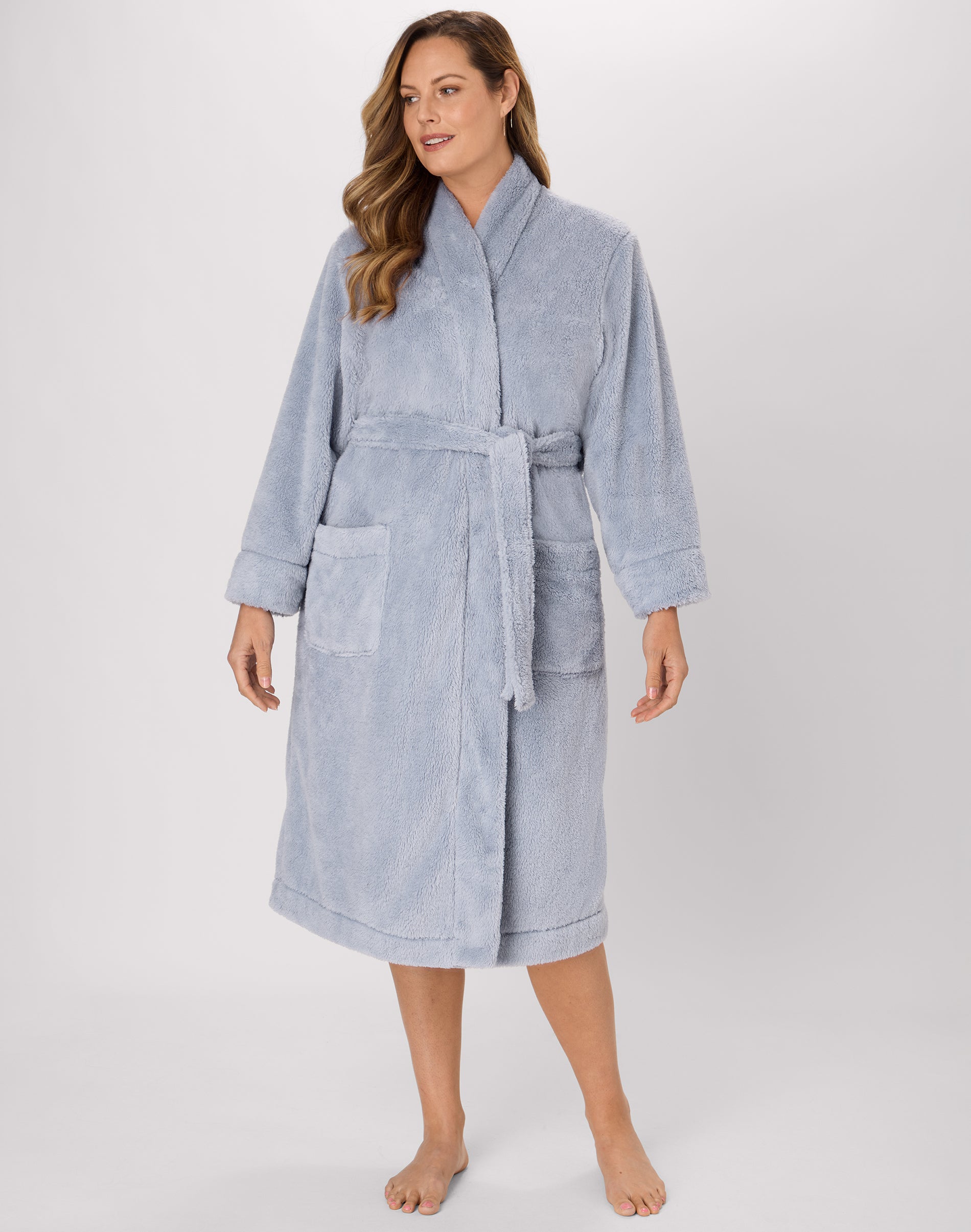 Bali Breathe Women's Robe, Plush Loungewear, Cozy Fleece Silver Satin L/XL
