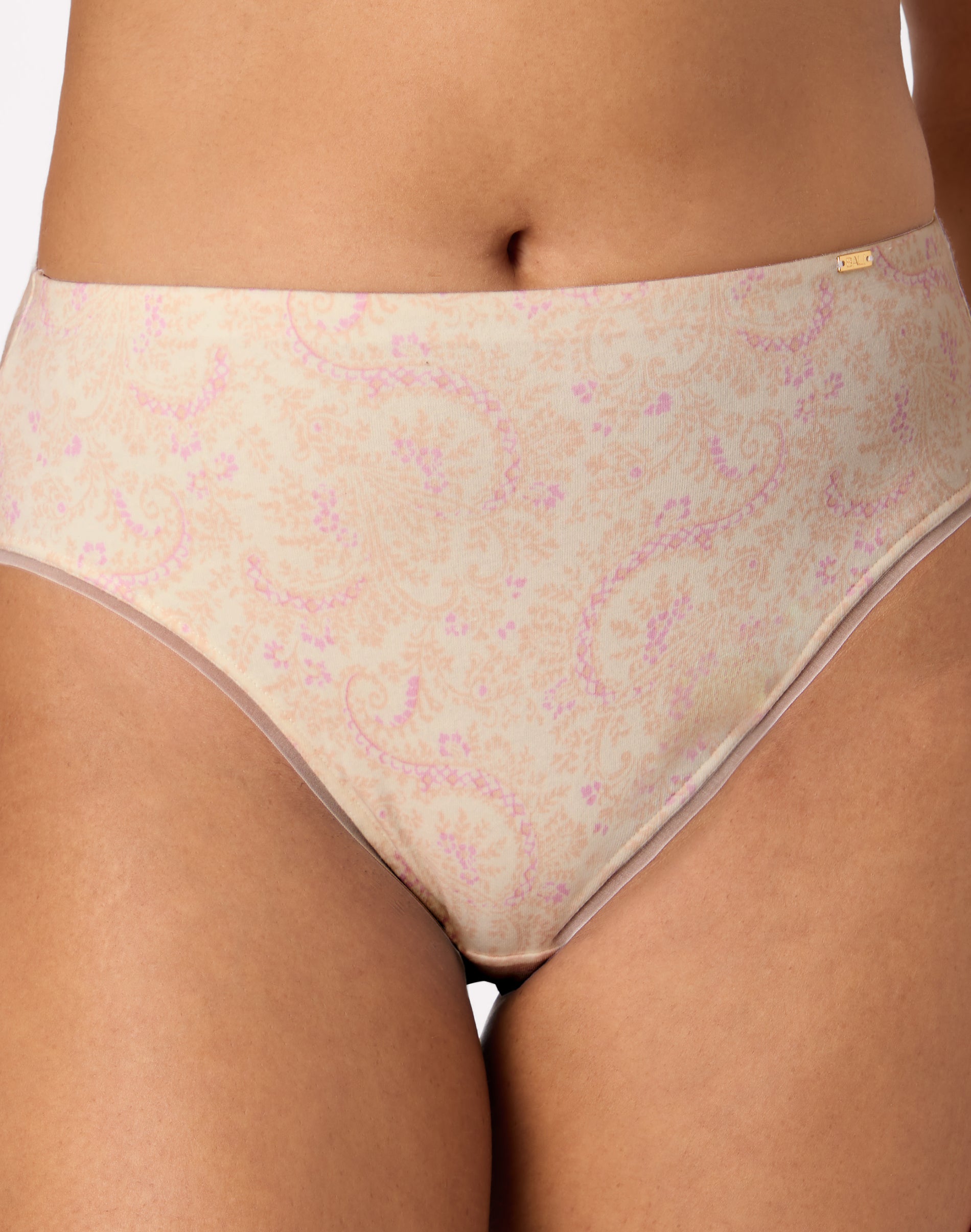 Bali Lux Cotton Essentials Hi-Cut Underwear, Cool Comfort Blend Pearl Paisley Print 7 Women's