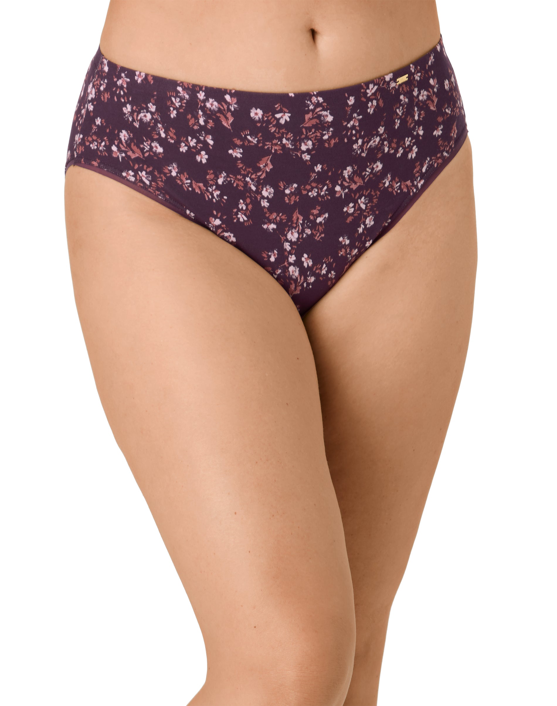 Bali Lux Cotton Essentials Hi-Cut Underwear, Cool Comfort Blend Mini Sugarplum Floral Print 8 Women's