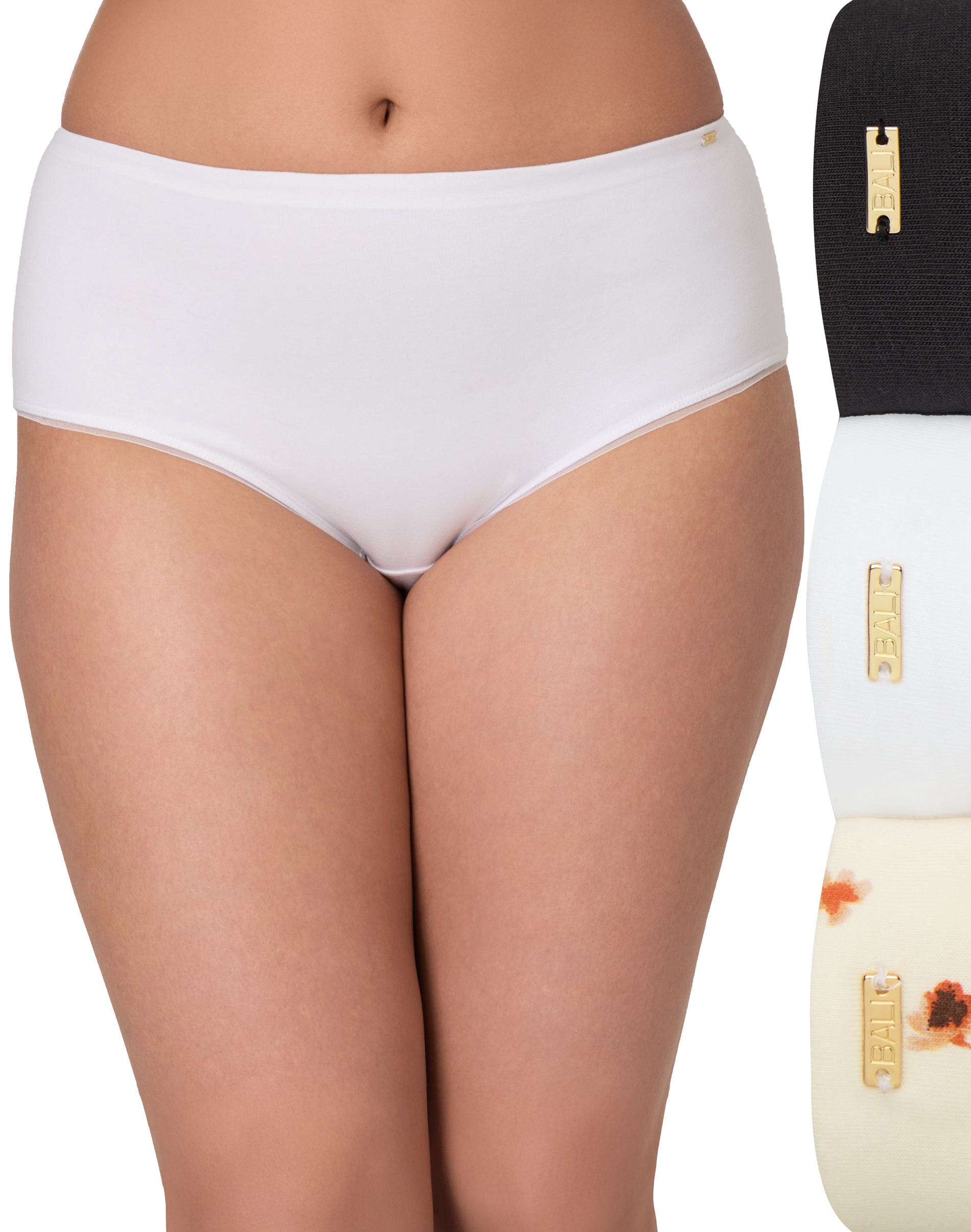 Bali Lux Cotton Essentials Hipster Underwear, 3-Pack Black/White/Poppy Print 5 Women's